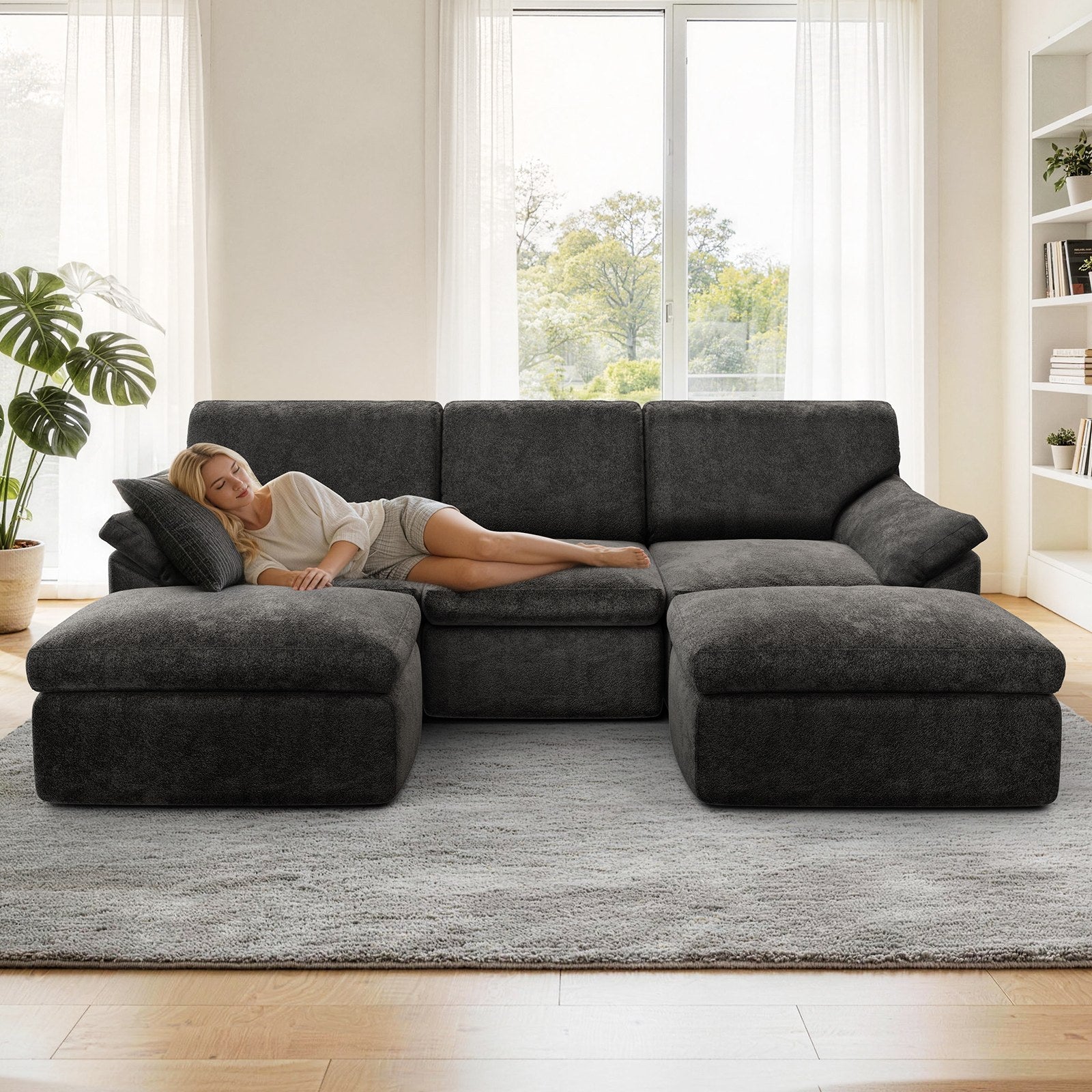 5 Plazas Sofá Modular en Forma de U, Sofá sin Armazón, Combinación Libre