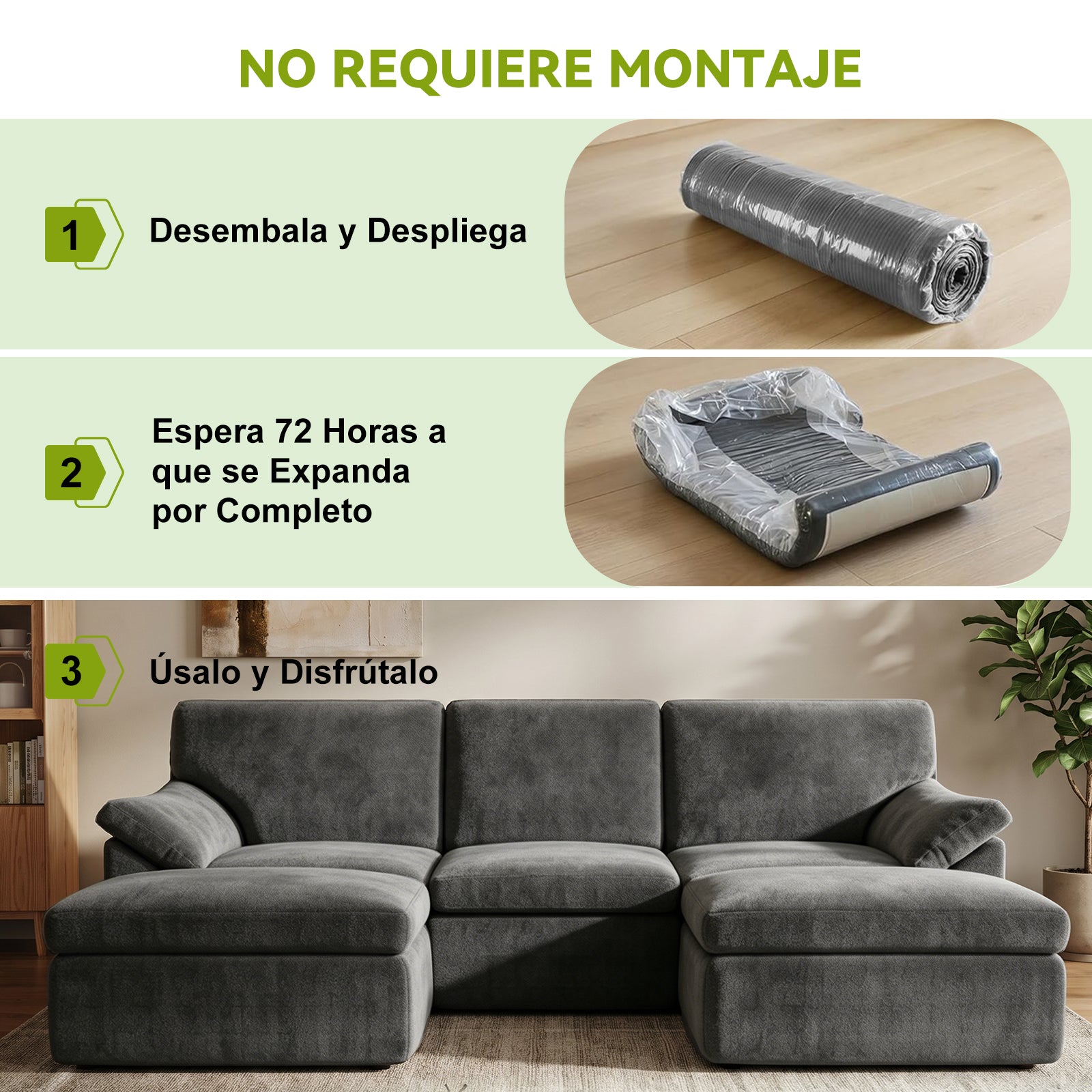 5 Plazas Sofá Modular en Forma de U, Sofá sin Armazón, Combinación Libre