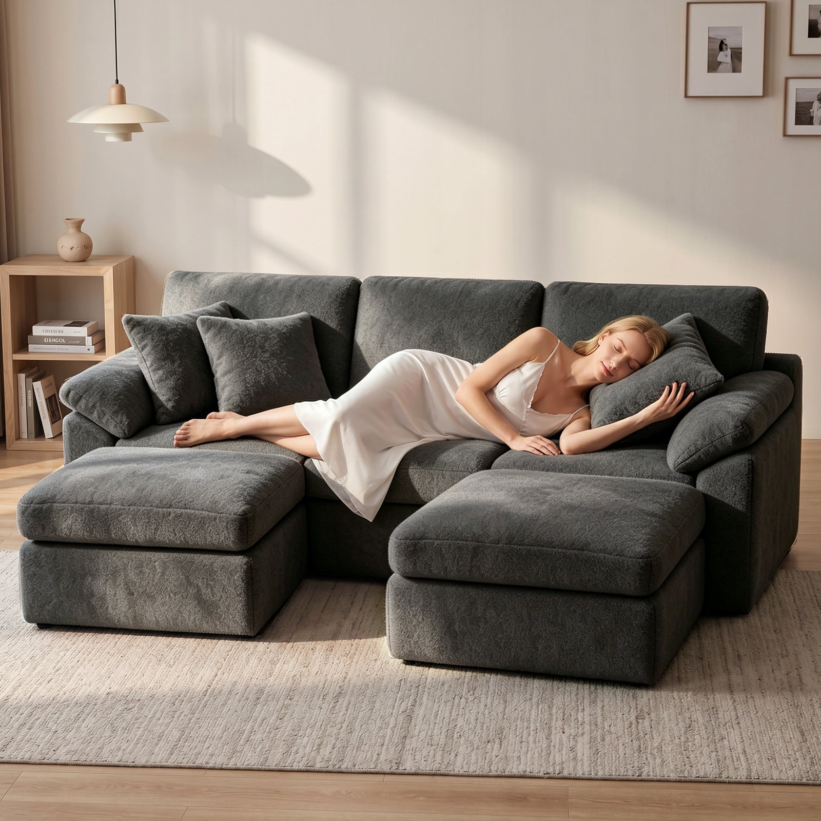 5 Plazas Sofá Modular en Forma de U, Sofá sin Armazón, Combinación Libre