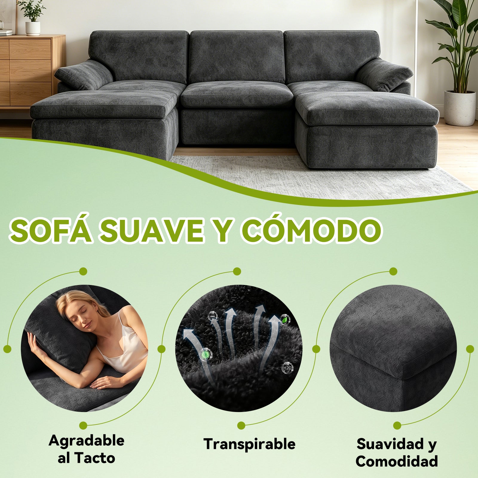 5 Plazas Sofá Modular en Forma de U, Sofá sin Armazón, Combinación Libre