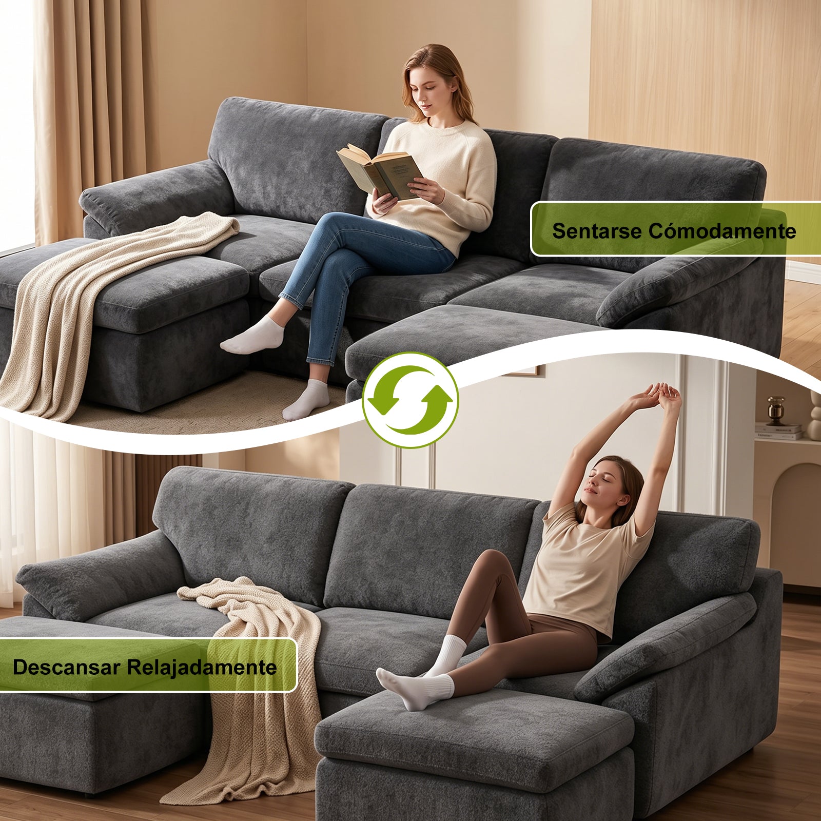 5 Plazas Sofá Modular en Forma de U, Sofá sin Armazón, Combinación Libre