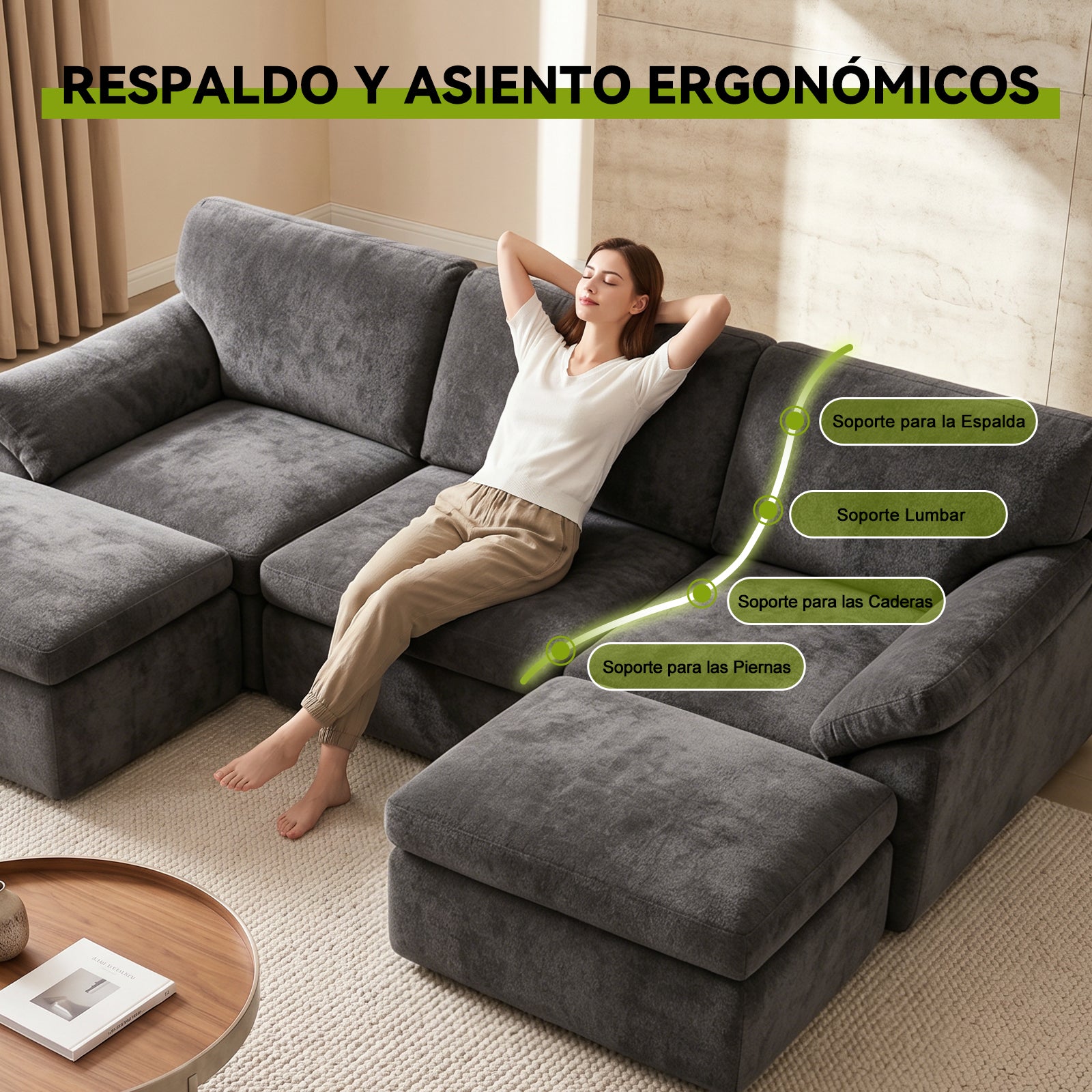 5 Plazas Sofá Modular en Forma de U, Sofá sin Armazón, Combinación Libre