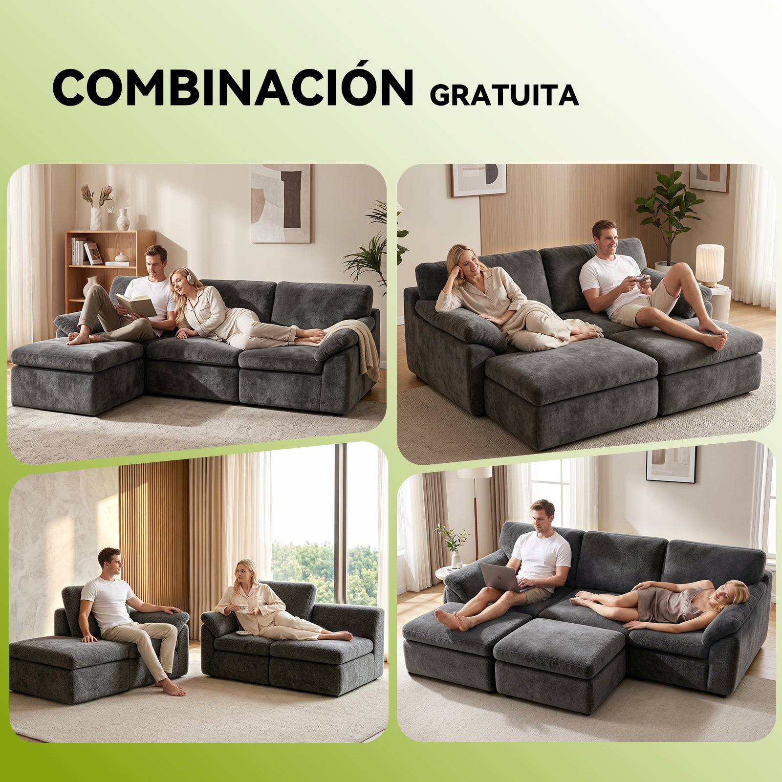 5 Plazas Sofá Modular en Forma de U, Sofá sin Armazón, Combinación Libre