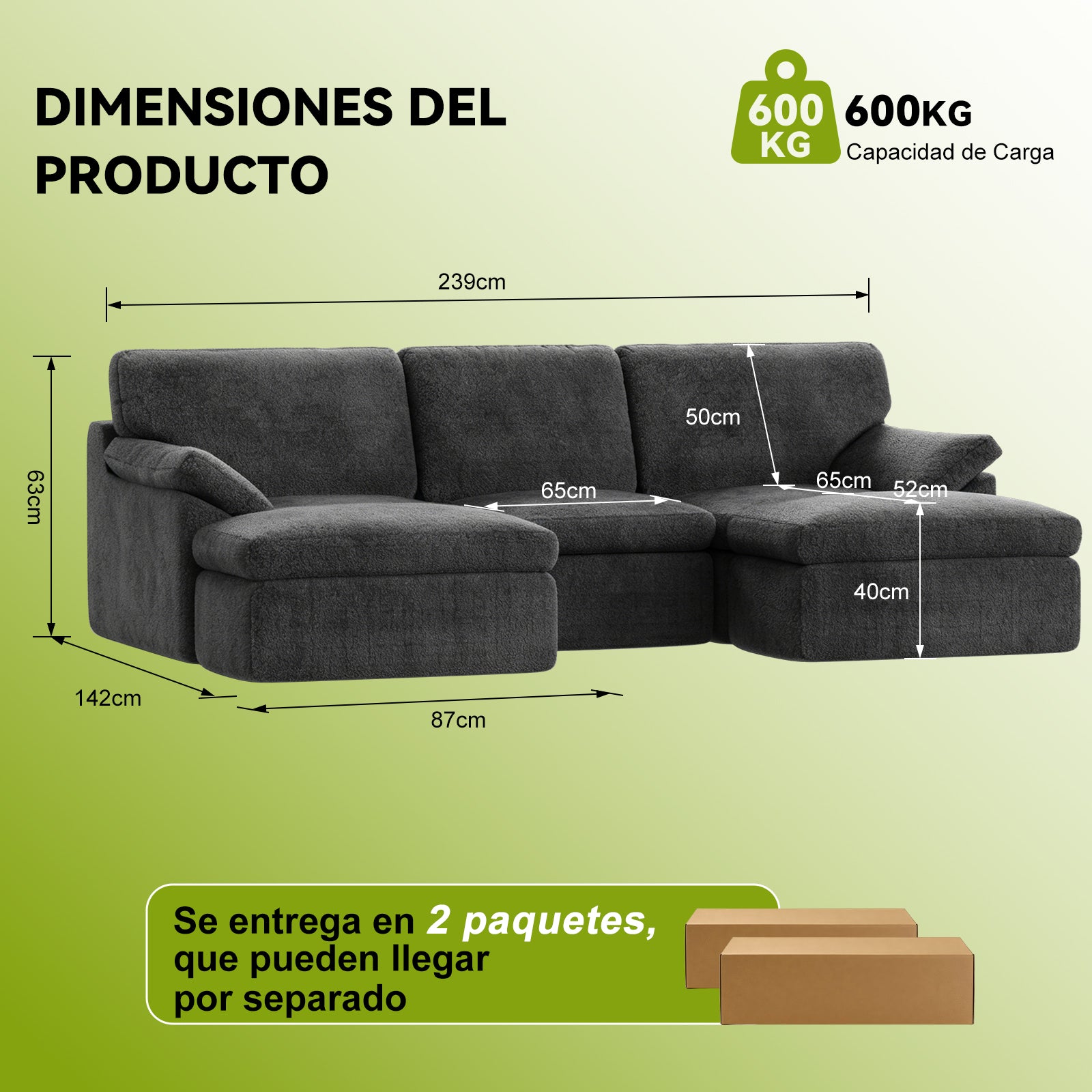 5 Plazas Sofá Modular en Forma de U, Sofá sin Armazón, Combinación Libre