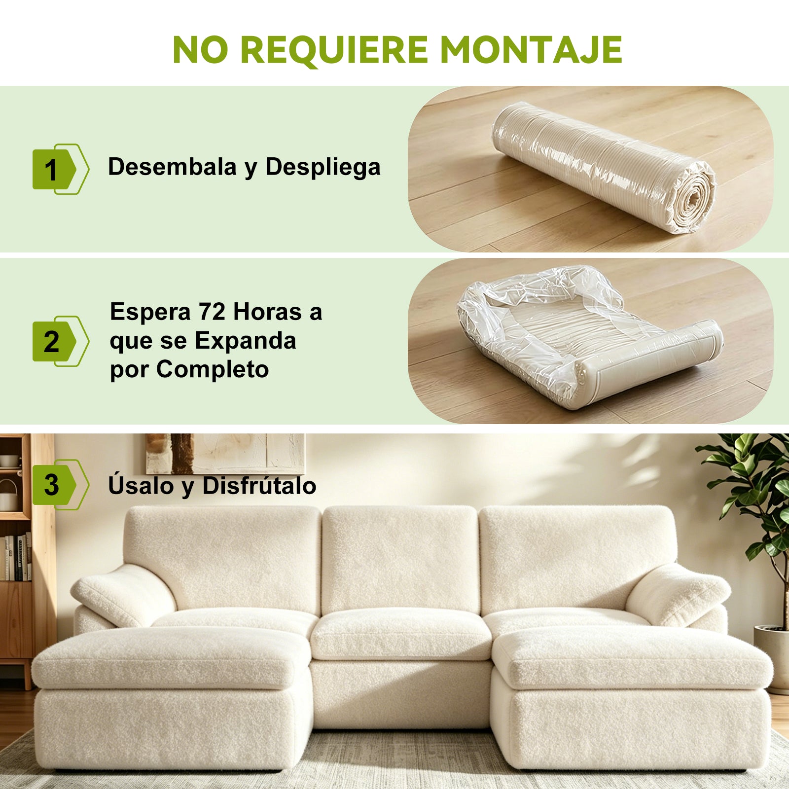 5 Plazas Sofá Modular en Forma de U, Sofá sin Armazón, Combinación Libre