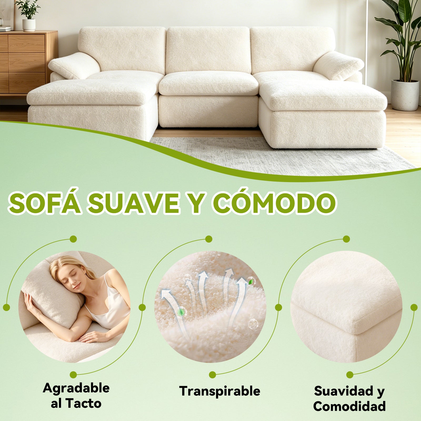 5 Plazas Sofá Modular en Forma de U, Sofá sin Armazón, Combinación Libre