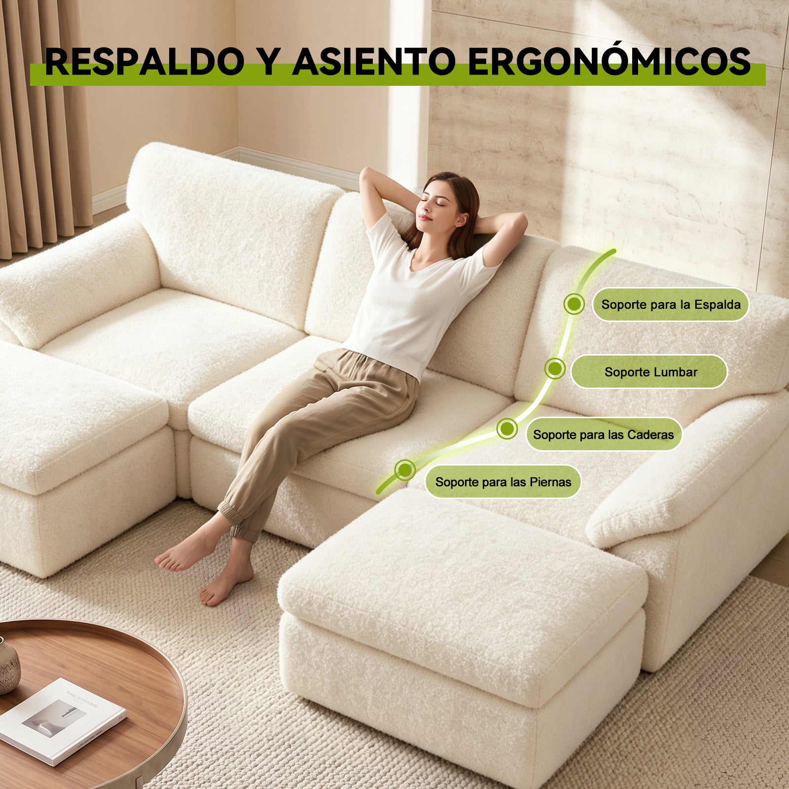 5 Plazas Sofá Modular en Forma de U, Sofá sin Armazón, Combinación Libre
