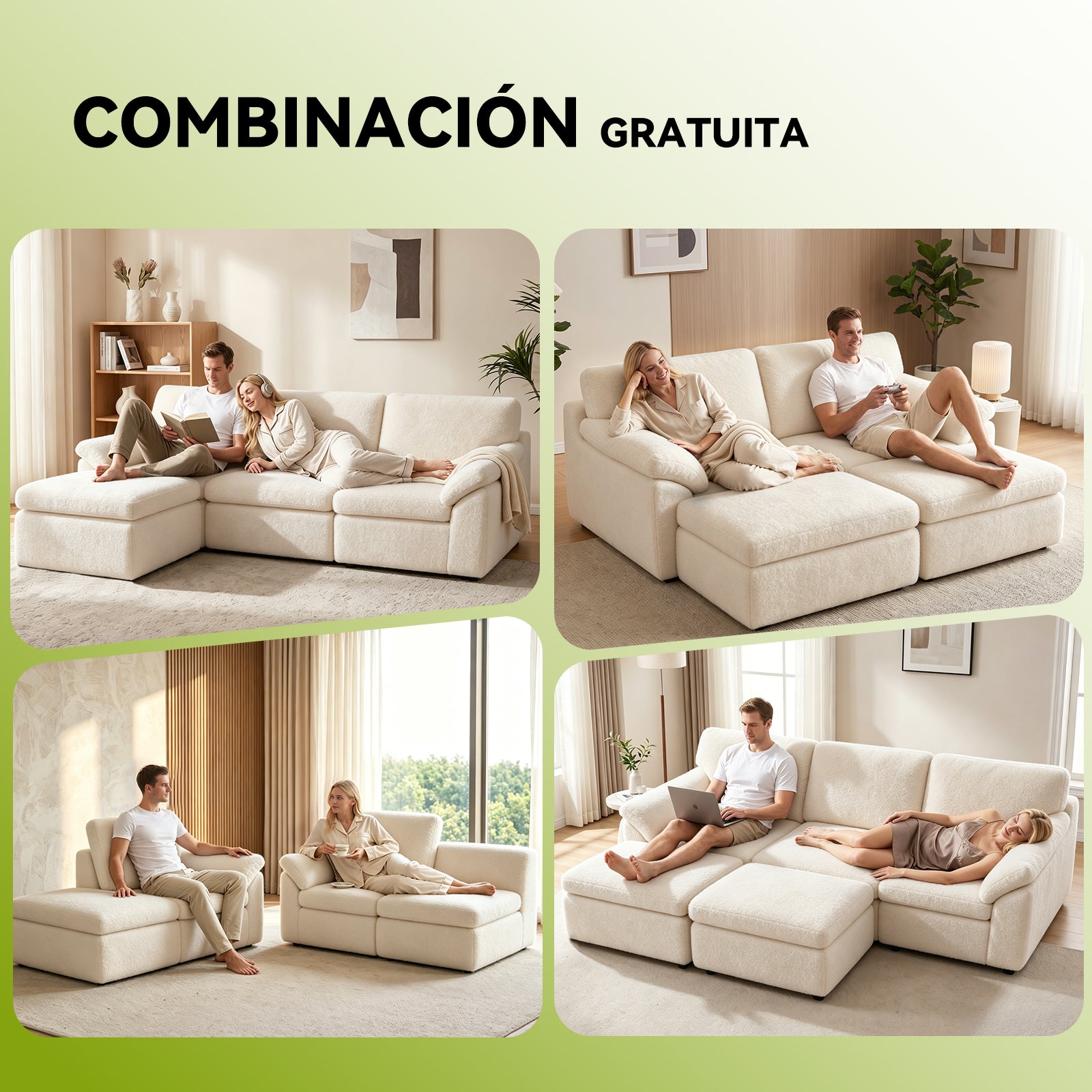 5 Plazas Sofá Modular en Forma de U, Sofá sin Armazón, Combinación Libre
