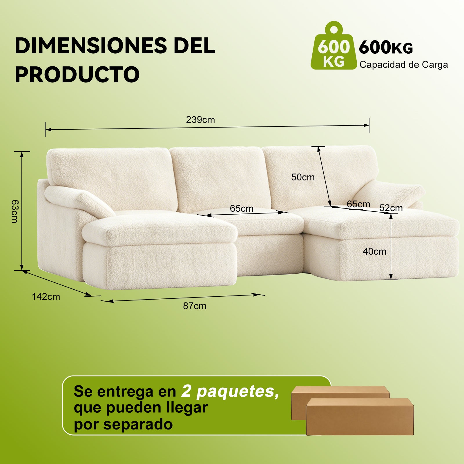 5 Plazas Sofá Modular en Forma de U, Sofá sin Armazón, Combinación Libre
